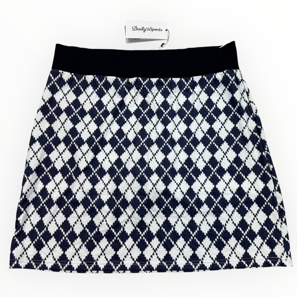 Daily Sports Golf‎ Skort Women's XL Argyle Navy Blue White Plaid Pattern
